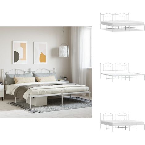 Cadre de lit métal sans matelas et tête de lit blanc 200x200 cm - Cadre De Lit - Lit Double - Lit Metal - Lit Blanc - Meuble Chambre (1/5)