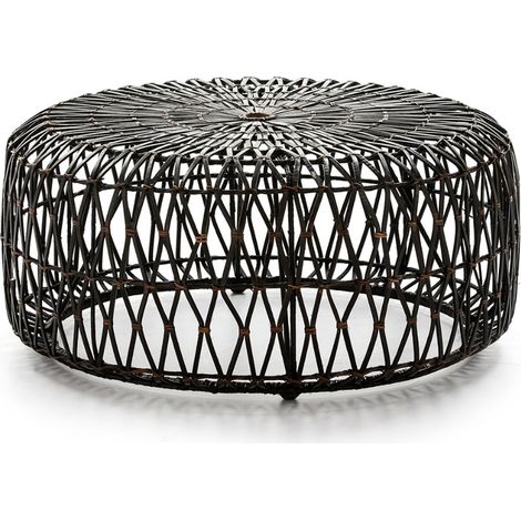 Pouf rond osier tissé brun