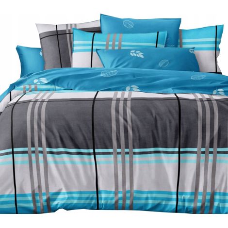 Set di biancheria da letto a 3 pezzi 160x200 + federe 70x80 in raso di cotone, a quadri (1/5)
