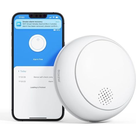 Connected Smoke, Maxcio WiFi Smart Smoke Alarm with APP Notification, Fire Alarm Detectors with Replaceable Battery, Complies with EN 14604 Standard (1/4)