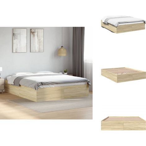 Cadre de lit sans matelas chêne sonoma 150x200 cm - Cadre De Lit - Lit Double - Lit En Bois - Meuble Chambre - Literie (1/5)