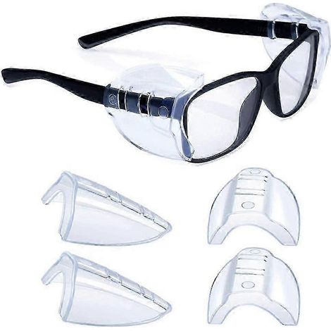 Protections latérales pour lunettes de sécurité, transparentes et faciles à enfiler, compatibles avec les lunettes de petite à grande taille. (1/4)