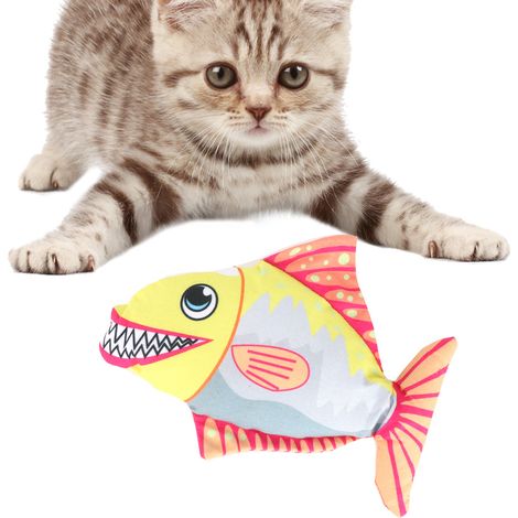 Jouet à l'herbe à chat pour chat, imitation de poisson, jouet d'entraînement interactif (poissons aux petits yeux gris et jaunes) (1/5)