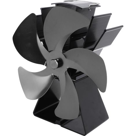 Ventilateur Poêle à Bois 5 Pales Ventilateur Cheminée Base Trapézoïdale Verticale Alimenté par Chaleur Circulation Chaude Portable Thermique pour Maison Camping Noir (1/5)