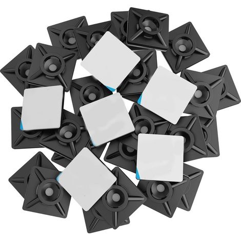 100 Pièces Embases Adhesive pour Attache de Cable, 20mm x 20 mm, Noir, Serre-Câbles Auto Adhésif, Support de Serre Câble Plastique, Embase pour Collier de Serrage (1/4)