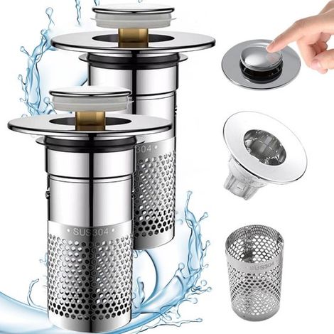 (2 Tapón lavabo desagüe emergente acero inoxidable núcleo latón, Reemplazo universal tapón lavabo 1.25-1.45 pulgadas, Tapón bañera, 2 Piezas (1/5)
