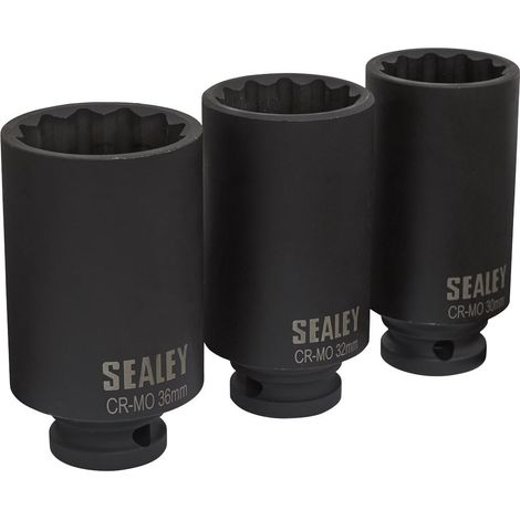 Sealey Impact Hub Nut Socket Set 1/2""Sq Drive 12-Point 3pc SX051