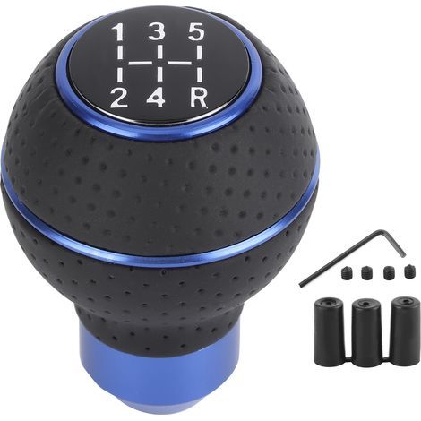 Pomello del cambio Yctze a 5 marce in pelle rossa e lega di alluminio per auto, SUV e camion con cambio manuale (B (blu)) (1/5)