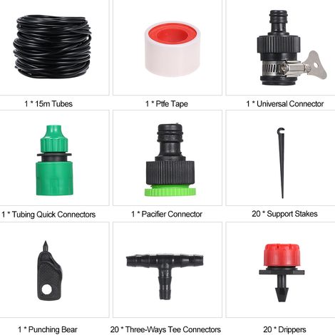 Système d'irrigation goutte à goutte automatique 15m DIY Kit d'arrosage micro pour jardin serre 20 arroseurs ajustables avec tube et connecteurs [Accessoires irrigation jardin] (1/5)