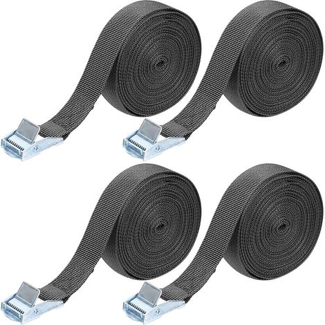 4 Pièces Sangles d'arrimage à Cliquet, Sangles de Tension, Sangles de Retenue Réglables avec Boucle pour Fixation Moto/Voiture/Porte Vélo/Bagag-5 m (Gris) (1/5)