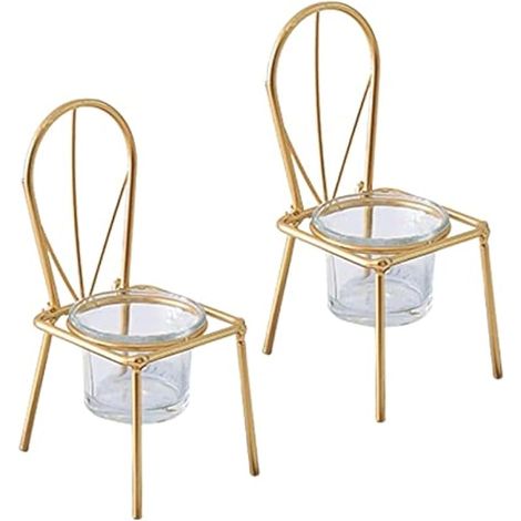 Lot de 2 bougeoirs dorés en métal pour décoration de salon, chaise créative, bougeoirs, photophores, décoration moderne et romantique pour chambre à coucher, mariage, table à manger (doré) (1/5)