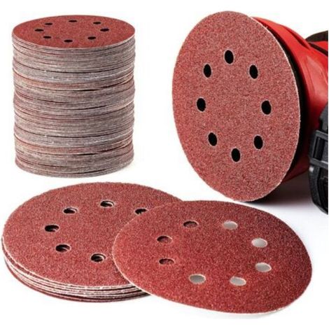 Meule – 125 mm, grains 60, 80, 100, 120 et 240, forme ronde, pour le polissage de tôles, 8 trous (100 pièces) (1/5)