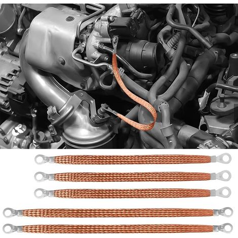5 Pièces Fil Terre Cuivre pour Automobile, Fil Terres Automobile Câble Mise Terre Véhicule Sangle Terre Tressée Cuivr, Terres Véhicule Sangle Terres Tressée Cuivre, Tresse Masse Automobile (1/5)
