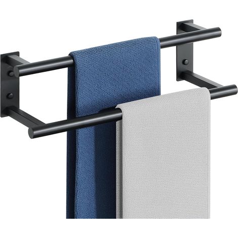 1 - Porte-Serviettes - Barre Murale - Acier Inoxydable Antirouille - Pour Salle De Bain Et Cuisine - Noir - 40x5cm (1/5)