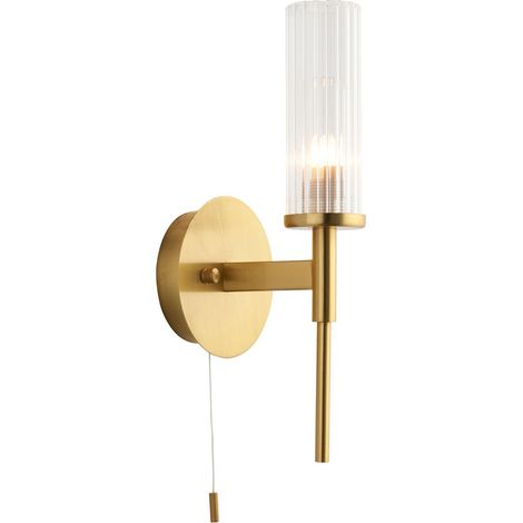 Endon Talo Applique Salle de Bain Métal, Plaque Laiton Satiné, Verre Nervuré, IP44 (1/5)