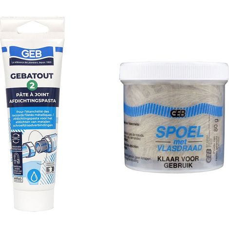 GEB – Pâte à joint 125 g avec dévidoir de filasse 80 g – Étanchéité pour raccords filetés métalliques – Installation eau potable (1/3)
