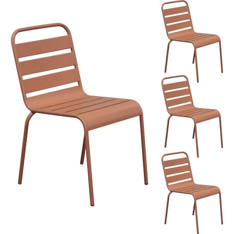 Lot de 4 chaises de jardin en métal terracotta - BACA