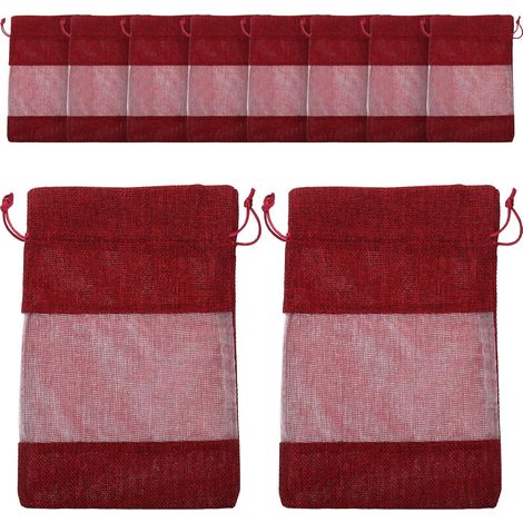 Lot de 10 Petits Paquet en Toile de Jute Cordon de Serrage, en Mousseline, pour Rangement Bijoux et Présents Mariage Noël (1/5)