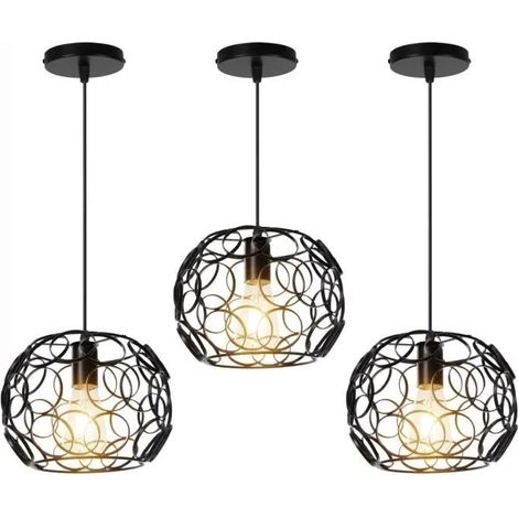 U-Do LOT DE 3 Ajustable Lustre Intérieur design Moderne Suspension Luminaire en Métal Noir Lampe Brillant pour Chambre Escaliers (1/4)