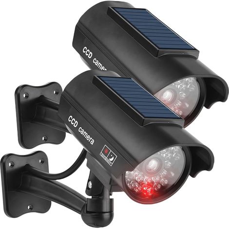 Lot de 2 caméras factices solaires factice d'extérieur simulées avec bli - Pour l'intérieur et l'extérieur