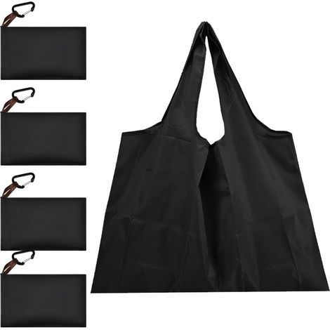 Set di 4 borse per la spesa pieghevoli, borse per la spesa richiudibili, borse tote riutilizzabili, borsa per la spesa leggera con moschettone, borsa tote con custodia incorporata (1/5)