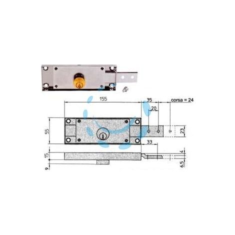 SERRATURA PER SERRANDA LATERALE CILINDRO FISSO TONDO - SX mm.155x15x55h. (8233.9)