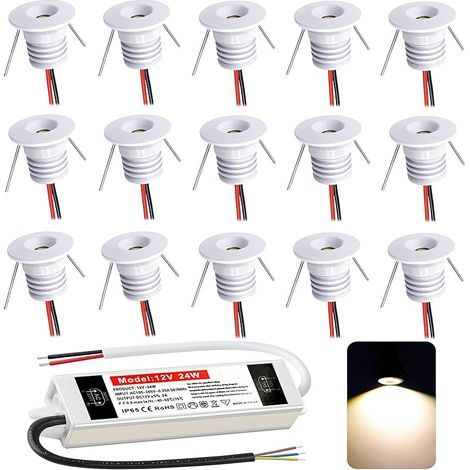 Spot LED Encastrable 12V 1W, Mini Spot Led IP65 Blanc Chaud,spot salle de bain Trou Φ15-18mm,Spots de plafond pour Cuisine,Salon,Carport,Escalier,Couloir, Lot de 15 (Blanc, Blanc Chaud 3000K) (1/5)