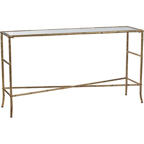 Console métal or plateau verre 76x34x144cm