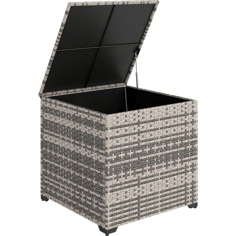 Outsunny 253L Garden Storage Box, Rattan Deck Box with Liner, Mixed Grey
