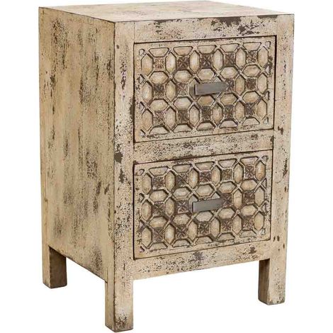 Mesita de noche de madera artesanal beige 45x35x60h cm (1/5)