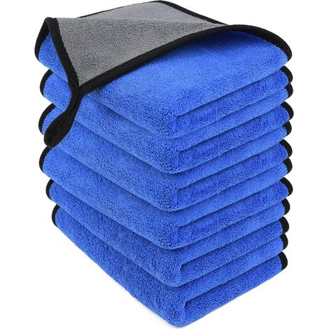 Lot de 6 chiffons de nettoyage en microfibre, serviettes épaisses double couche, non pelucheuses et absorbantes pour laver, sécher et nettoyer la maison et la voiture, 40 x 30 cm (1/5)