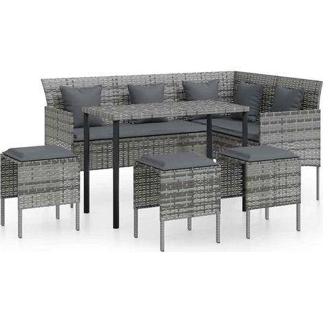 Set Divano a L con Cuscini 5 pz  Salotto da Giardino Grigio in Polyrattan (1/5)