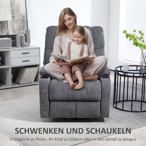Fauteuil relax avec repose-pieds, inclinable, pivotant, jusqu'à 150 kg, cadre en acier, 88x96x108cm, gris foncé (1/4)