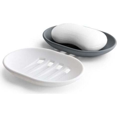 Set of 2 Silicone Soap Dishes with Drainage, Non-Slip and Portable Soap Box, Soap Holder for Bathroom, Shower, Kitchen (Grey and White)