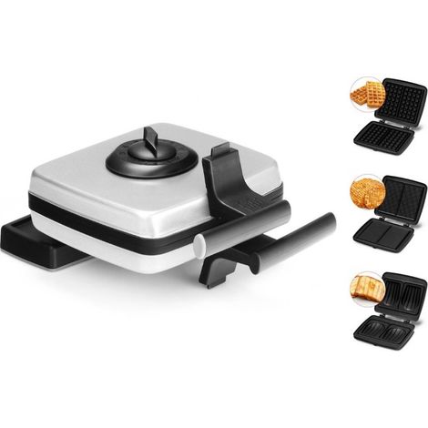 Gaufrier 1200W avec 3 plaques interchangeables – Gaufres, gaufrettes, croque-monsieur – Plaques antiadhésives – Cool Touch – Frifri