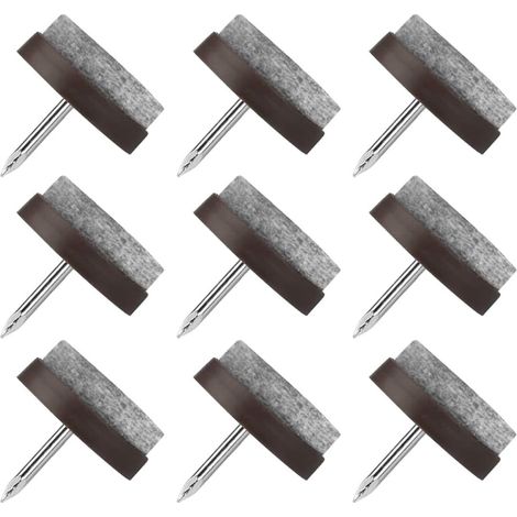 Deslizadores para sillas con clavos, 20 unidades. Deslizadores redondos de 27 mm para muebles, almohadillas de fieltro para proteger las patas de mesas y sillas (marrón).