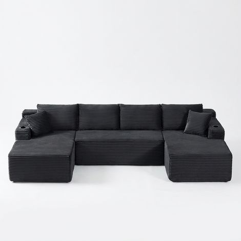 Canapé modulable en U 6 places, canapé en velours côtelé gris foncé, assise profonde et configuration flexible pour salon (1/5)