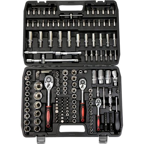 ® Coffret cliquet et douilles 172 pcs, Coffret Douille et Cliquet 1/2 inch et 1/4 inch, 3/8 inch (72 Dents), Acier chrome vanadium, noir (1/5)