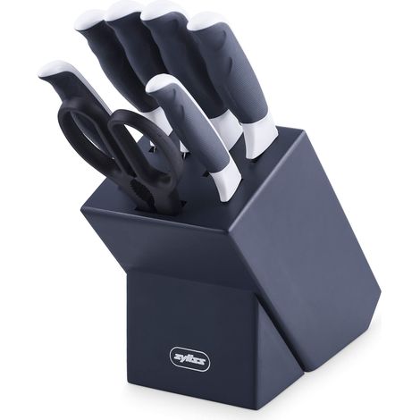 Zyliss E920263 Comfort Set di Coltelli da Cucina da 7 Pezzi con Ceppo, Acciaio Inossidabile Giapponese, Manico Grigio, Bianco, Coltelli da Cucina, Lavabili in Lavastoviglie (1/4)