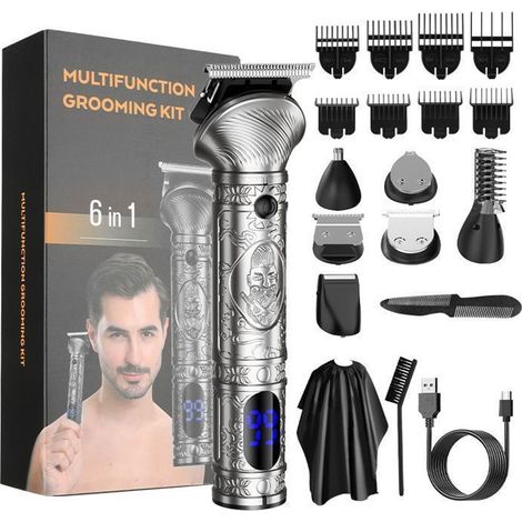 Tondeuse 6-en-1 cheveux et barbe EKESOR sans fil · LCD · DualCut · 120 min · tête lavable · gris · 8 peignes (1/5)