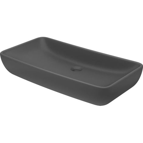 Lavabo rettangolare di lusso da appoggio WC lavabo bagno stanza cosmetica casa opaco 71 x 38 cm ceramica grigio scuro 020002703