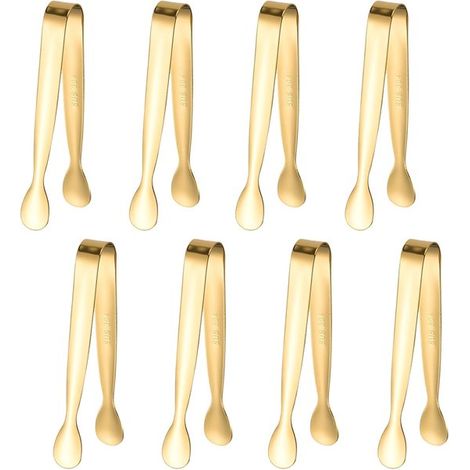 8 mini pinzas metálicas doradas, 11 cm, pequeñas pinzas de acero inoxidable, helado, terrones de azúcar, ensalada, tostadora y postres, dorado (1/5)