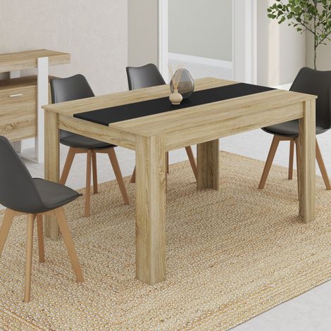GEORGIA Mesa de comedor rectangular para 6 personas en imitación haya y negro 140 x 80 cm
