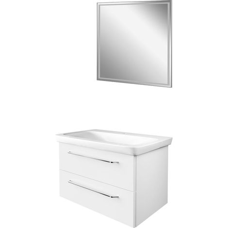 Fackelmann MILANO Badmöbel Set 3-teilig, 80 cm, Weiß, Keramik, LED-Spiegel"-"90285145 (1/3)