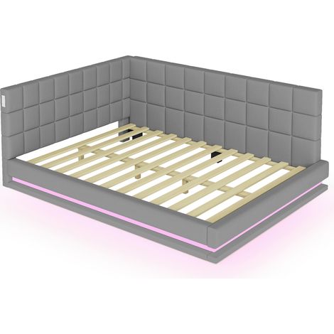 Multifunktions-Polsterbett 140x200 cm mit LED, USB und Lattenrost, grauer Stoff MODENUIT (1/5)
