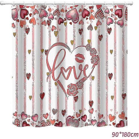 Rideau de douche Saint-Valentin avec cœur, séparation sèche et humide, pour salle de bain, 5 pièces (1/5)