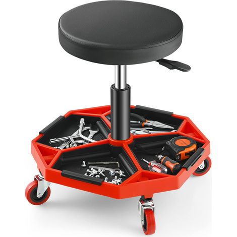 GOPLUS Tabouret d'Atelier Roulant réglable, Tabouret pneumatique avec Plateau, chaise servante pour l'Atelier, Charge de 150 kg (1/5)