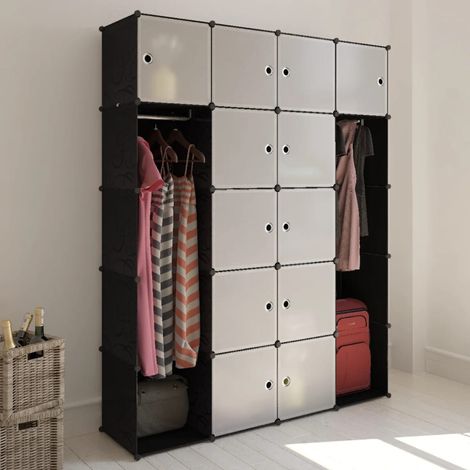 Vidaxl – Modular storage cabinet 37 x 146 x 180.5 cm – Black and white plastic – 14 compartments for clothes and shoes – Easy to clean (1/5)