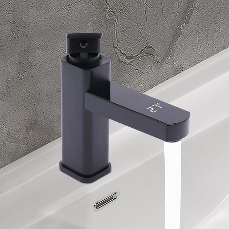 Robinet de lavabo LED, noir, robinet, mitigeur de lavabo, digital LED robinet, monolevier, lavabo, mitigeur