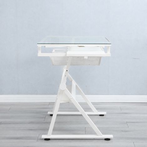 Tavolo da disegno/stampa regolabile in vetro temperato bianco con sedia (1/5)